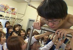 Train handjob with CFNM Japanese schoolgirls