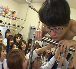 Train handjob with CFNM Japanese schoolgirls