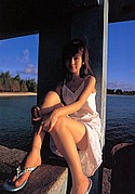 Minori Aoi in a white summer dress by a lake