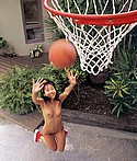 Momoko Nishida outside nudist in sneakers shoots some hoops